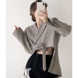 Irregular design houndstooth French style small suit short jacket female spring and autumn new navel suit jacket