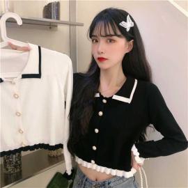 Doll collar knitted bottoming small shirt autumn dress long sleeves with foreign style T-shirt spring and autumn top clothes women's clothing 2023 new
